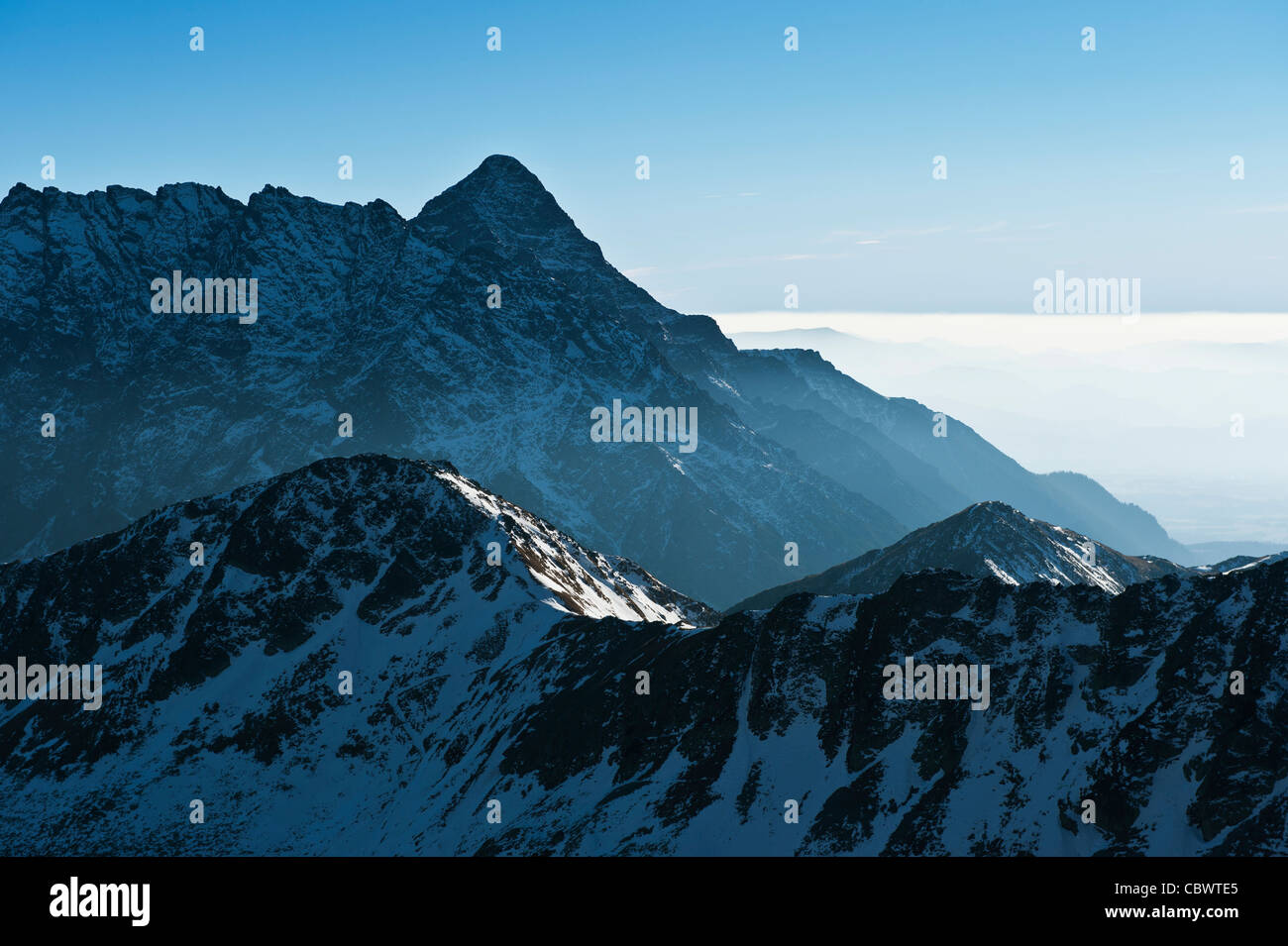 Blick von Süden über Tatra-Gebirge aus in der Nähe Zawrat Pass, Polen Stockfoto