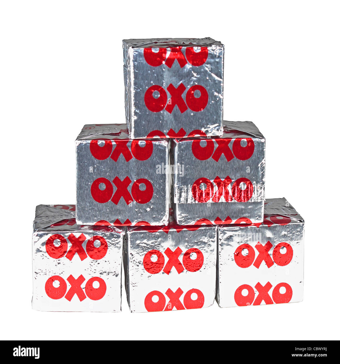 Haufen oder Stapel von OXO Würfel Hühnerbrühe Stockfoto