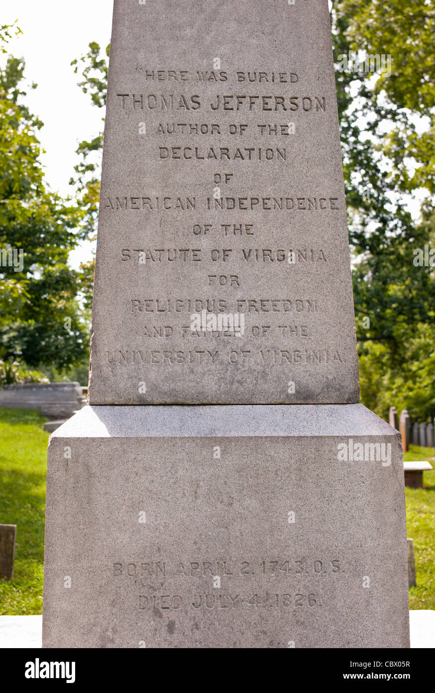 JEFFERSON GRAB MONTICELLO VIRGINIA Stockfoto