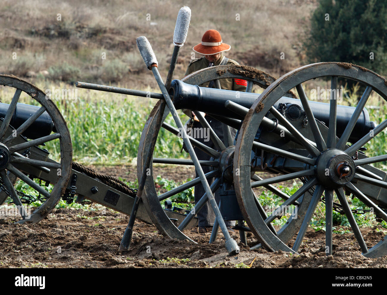 Kanone geladen für American Civil War Reenactment Stockfoto