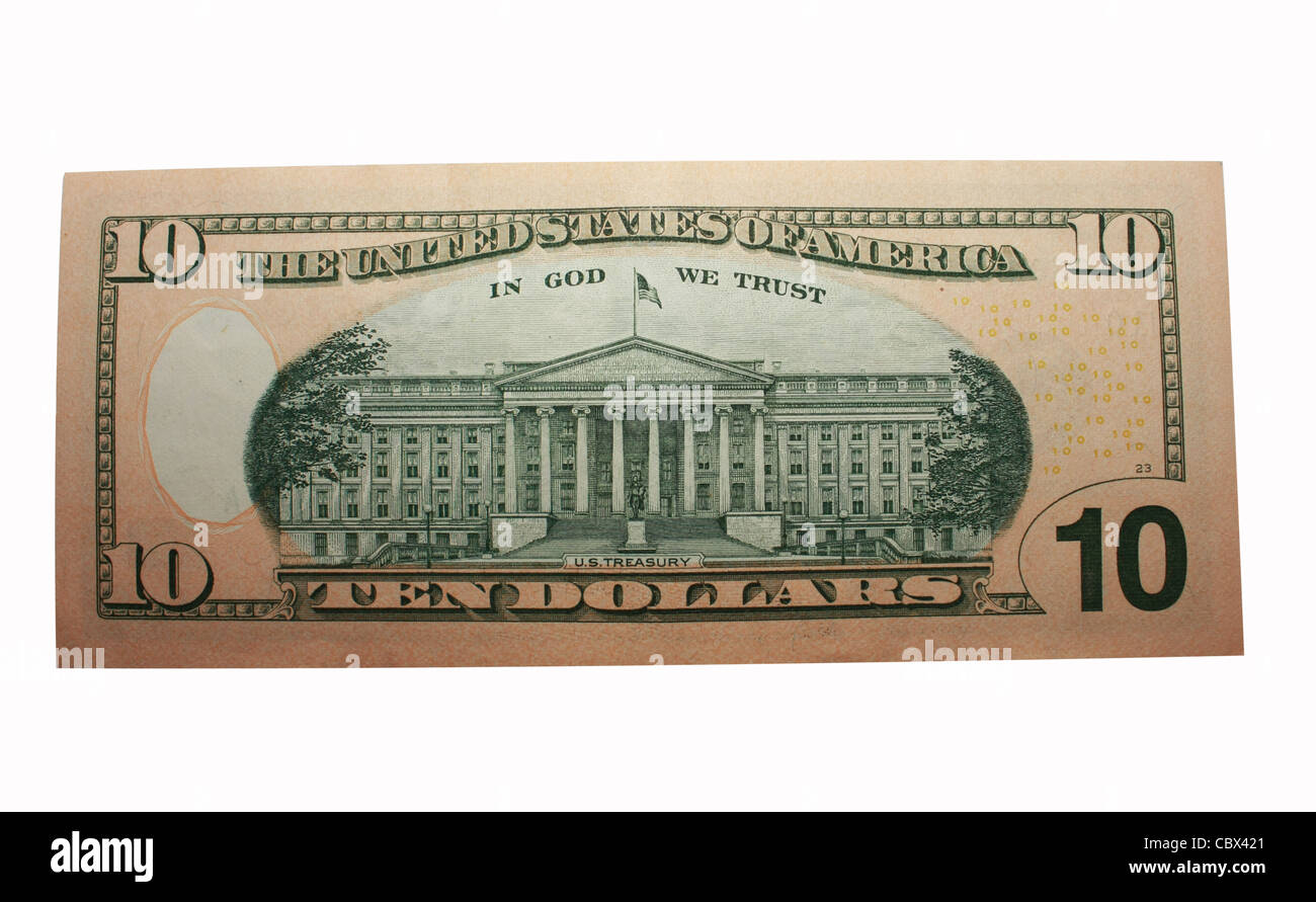 Vereinigten Staaten-Banknote in weißem Hintergrund Ausschnitt Stockfoto