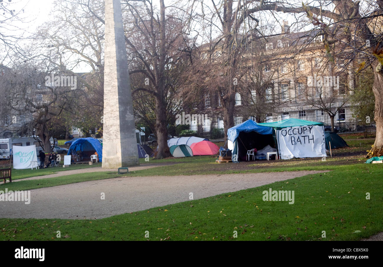 Bad anti-kapitalistischen Protest-Camp, Queen Square, Bath, England, Dezember 2011 zu besetzen Stockfoto