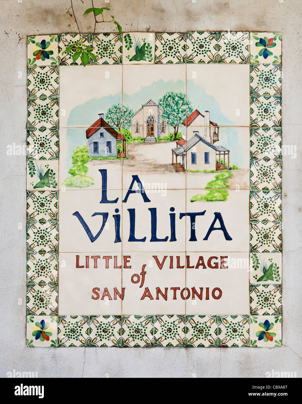 La Villita Keramikziegel Zeichen, San Antonio Stockfoto