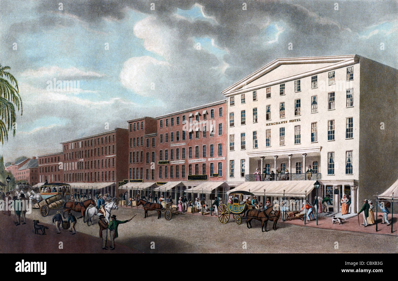 Eine Süd-Ost-Ansicht des Merchants Hotel, vierte St. Philadelphia, Pennsylvania, ca. 1845 Stockfoto