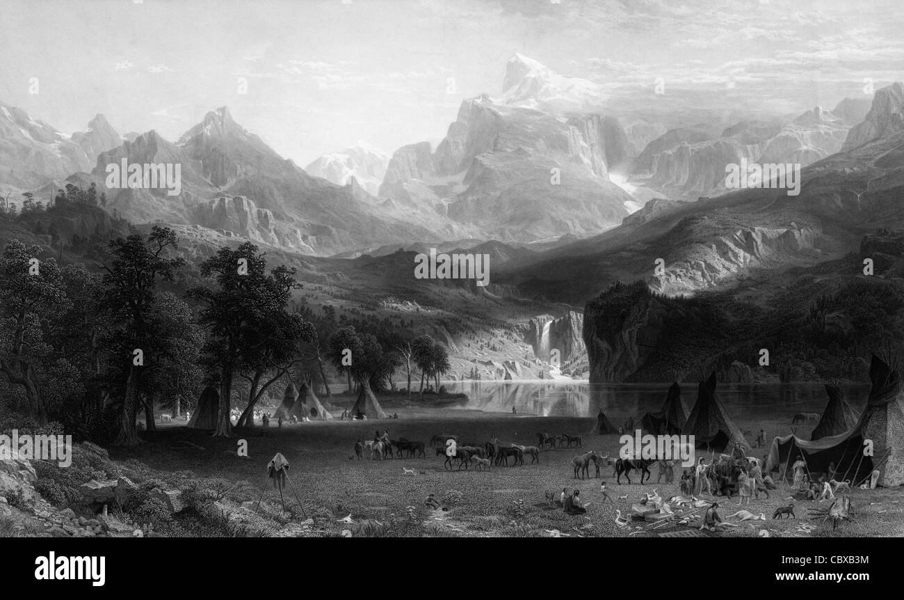 Native-Lager in der Nähe von See im Yosemite Tal der Rocky Mountains, ca. 1863 Stockfoto