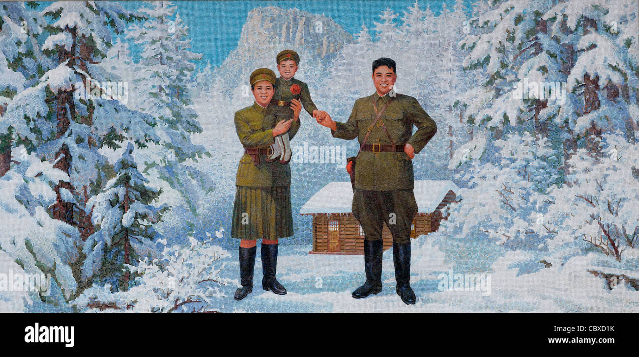 PROPAGANDAPLAKAT IN BEAGAEBONG SKI RESORT, NORDKOREA Stockfoto