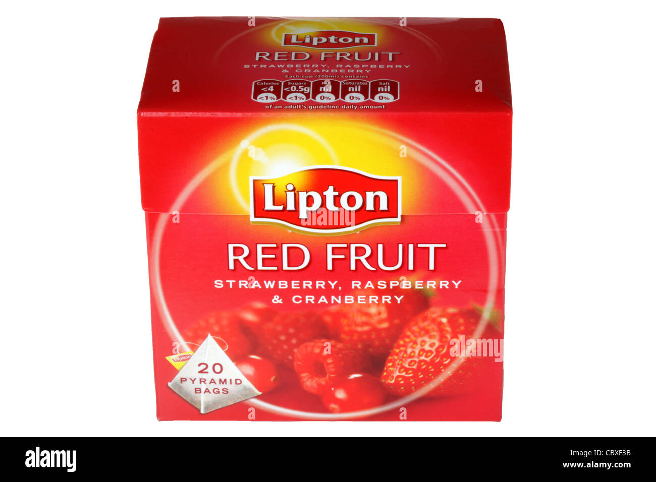 Lipton Red Fruit Teebeutel Isoliert gegen einen weißen Hintergrund mit keine Menschen und einen Freistellungspfad Stockfoto