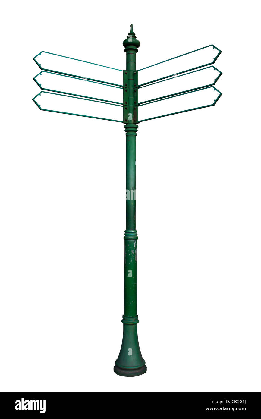 touristischer Wegweiser leer isoliert auf weißem Hintergrund Stockfoto