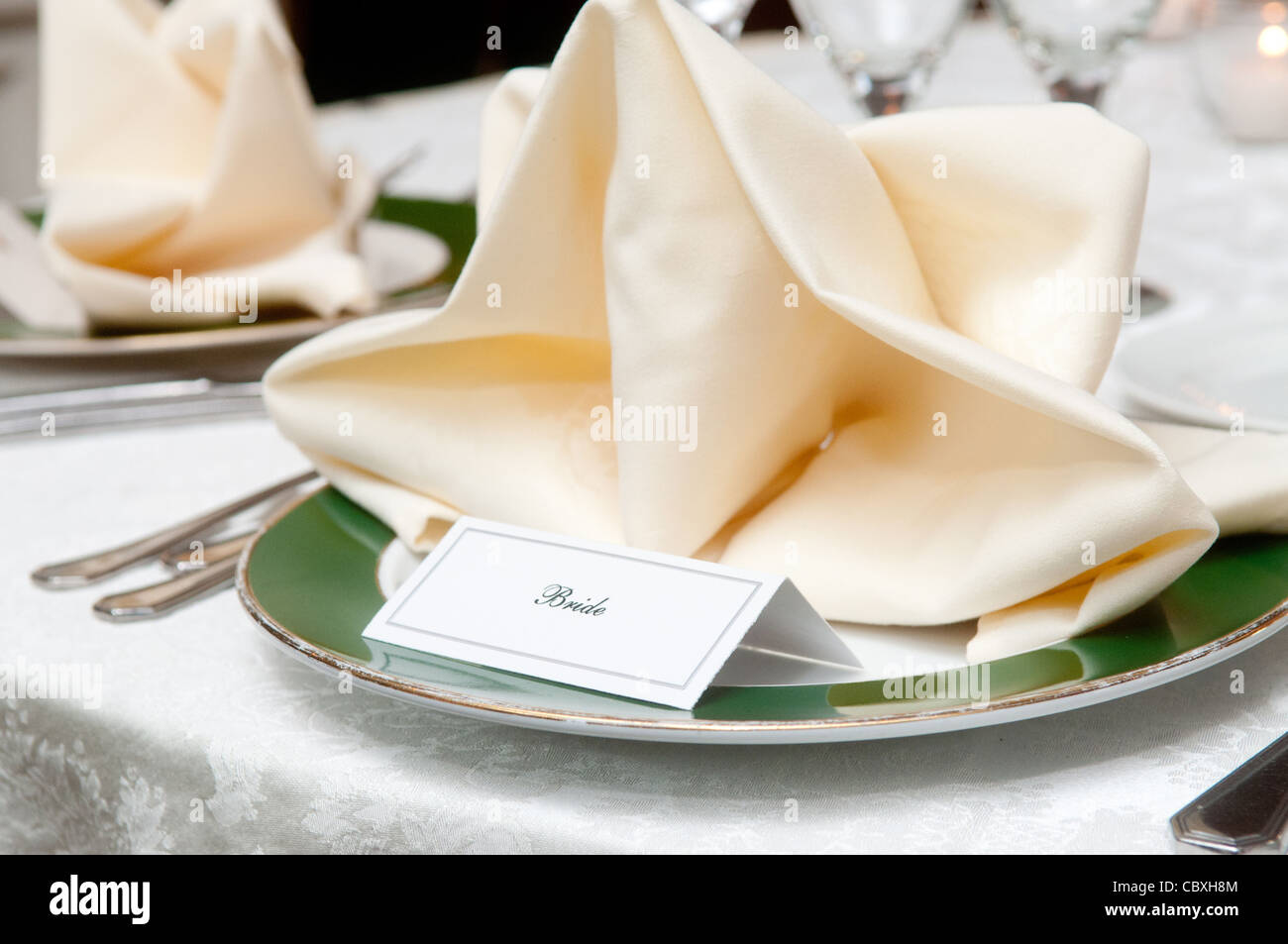 Braut Hochzeit Tischdekoration Ort Stockfoto