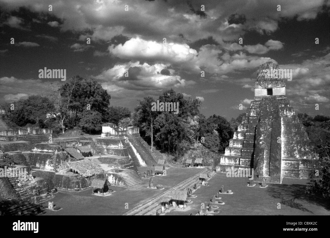Tempel I oder Tempel der Großen Jaguar und dem Norden Akropolis an der Maya Ruinen von Tikal, El Peten, Guatemala Stockfoto