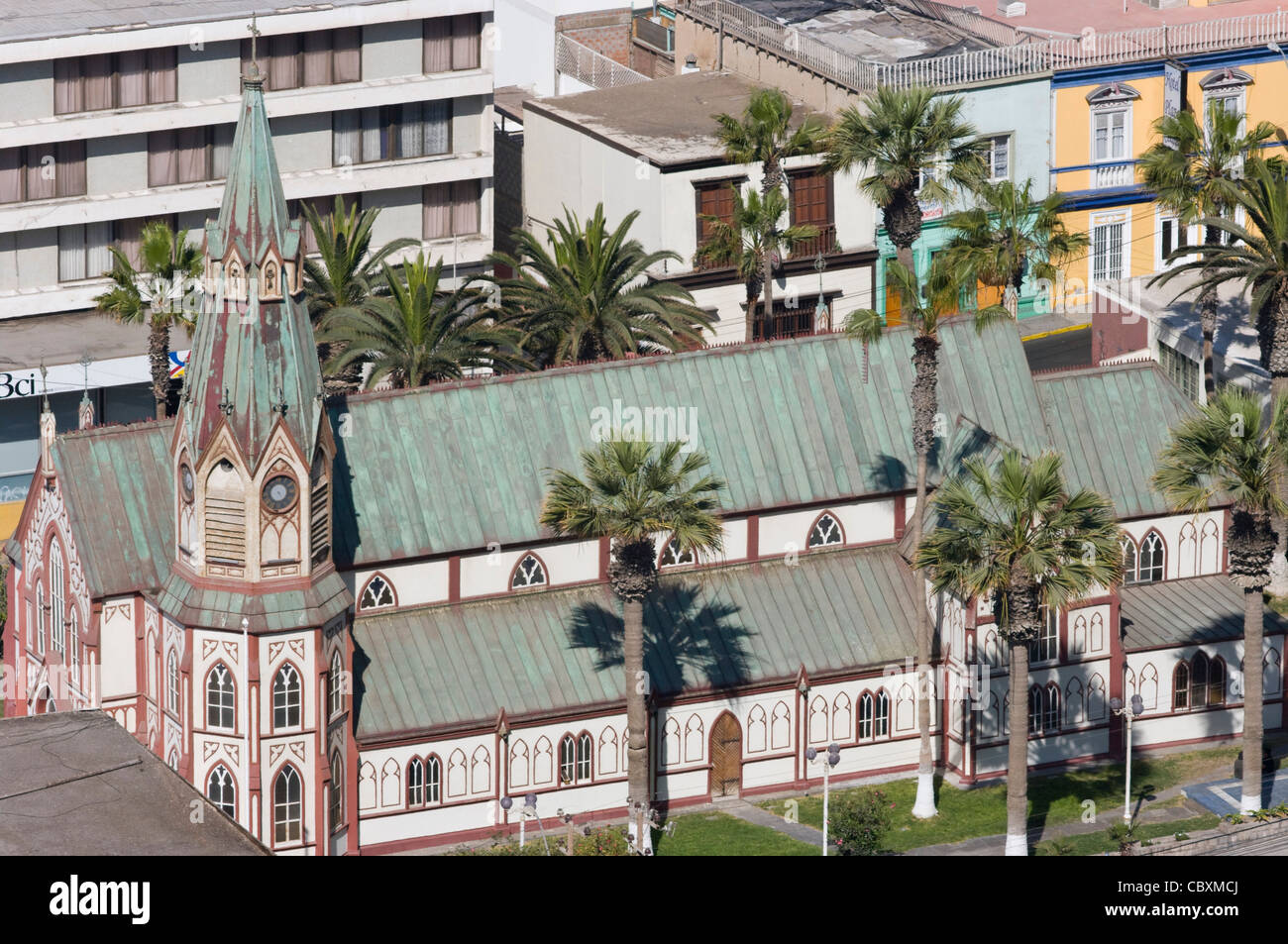Chile. Arica Stadt. Kathedrale von San Marcos (Gustave Eiffel 1876). Gebäude aus Metall. Stockfoto