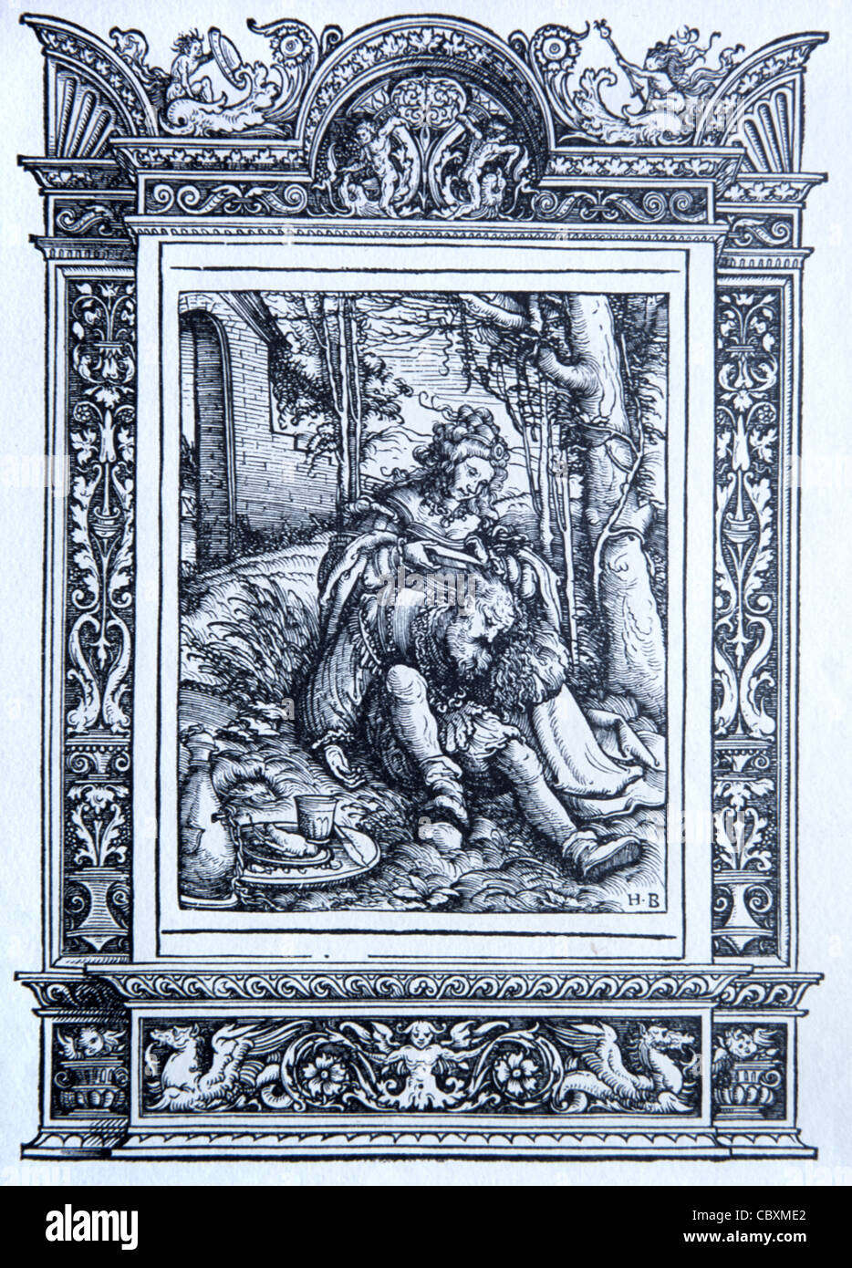 Samson und Delilah, EIN deutscher Holzschnitt, Holzschnitt oder Gravur von Hans Burgkmair dem Älteren (1473-1531) Stockfoto