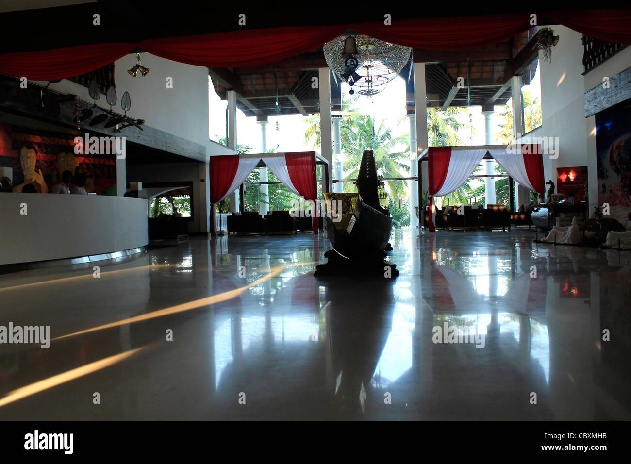 Schöne Lobby des Raviz, Luxushotel, Kollam, Kerala Stockfoto