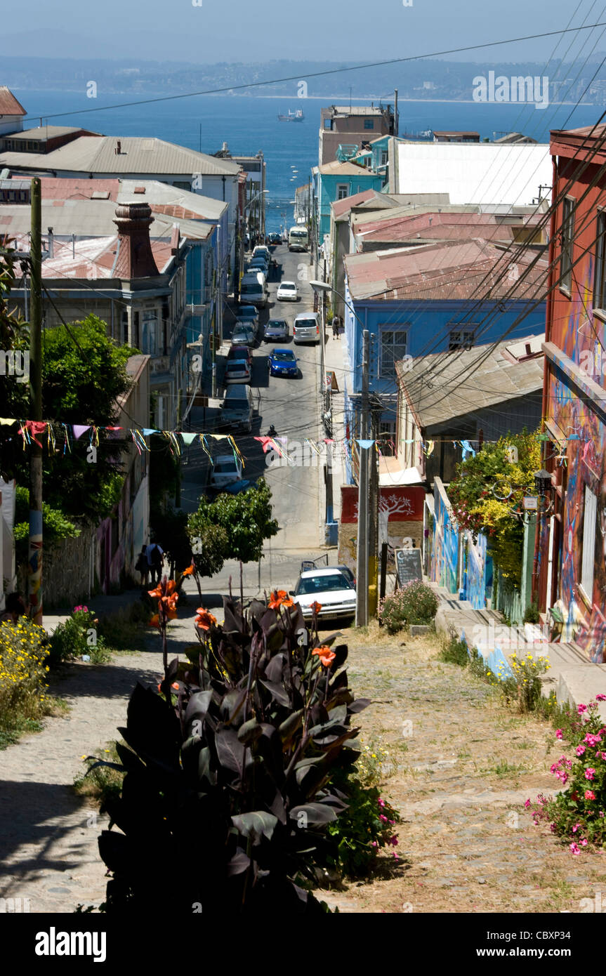 Chile. Valparaiso-Stadt. Valparaiso-Hügel. Weltkulturerbe. Stockfoto