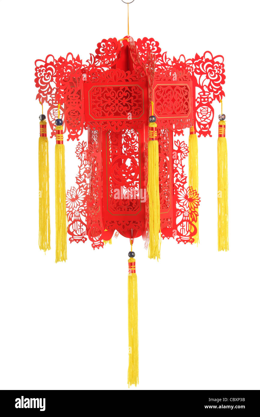 Chinesisches Neujahr-Laterne, isoliert auf weiss. Stockfoto