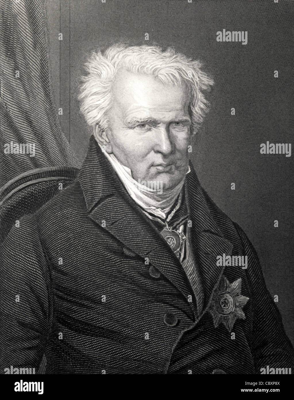 Porträt von Alexander Humboldt (1769 – 1859) deutscher Naturforscher und Entdecker, c19th Kupferstich von C. Cook Stockfoto