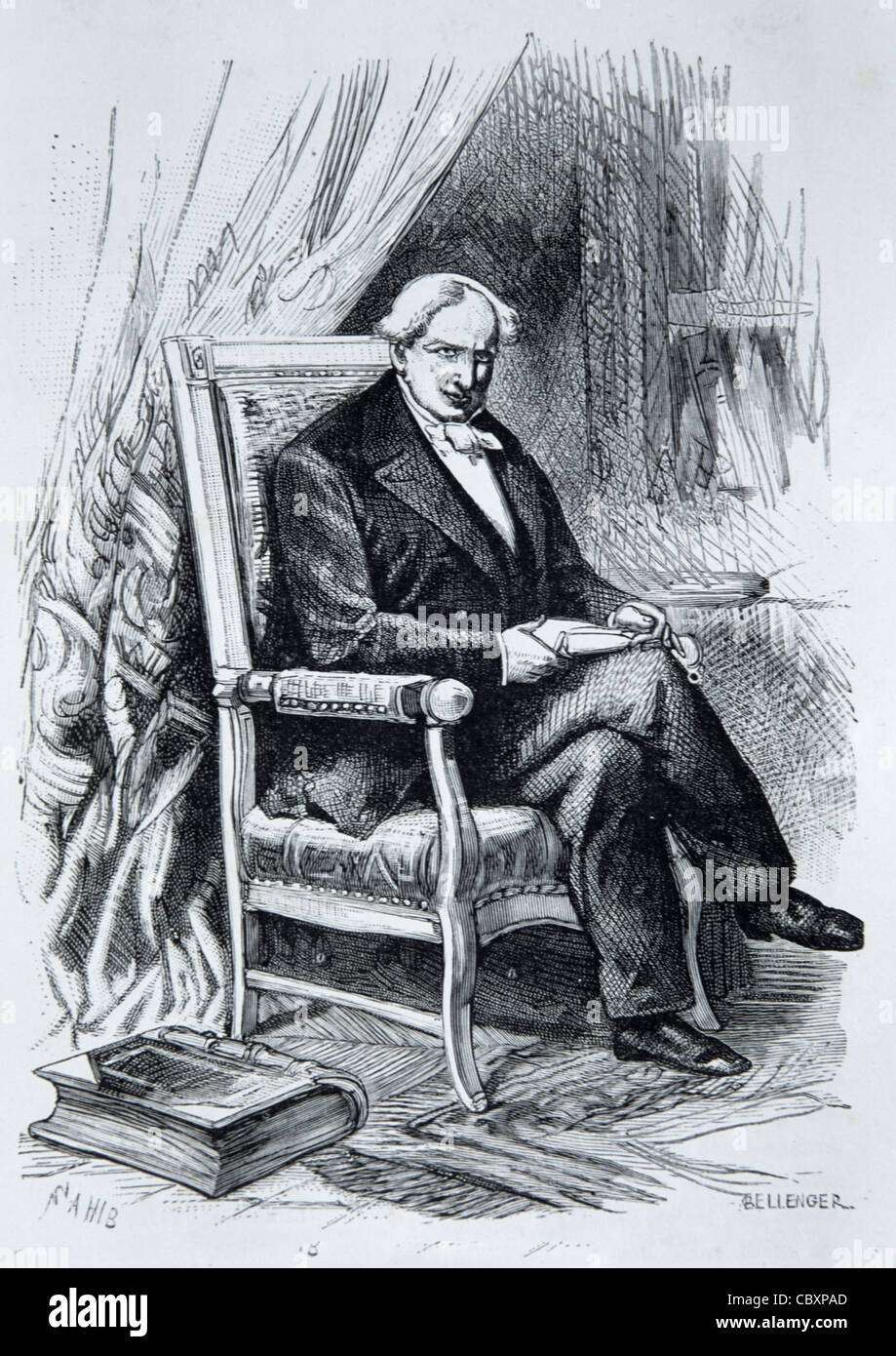 Porträt Alexander Humboldt (1769-1859) Deutsch Naturforscher und Forscher sitzen am Schreibtisch im Büro oder im Büro. Vintage Illustration oder Gravur Stockfoto