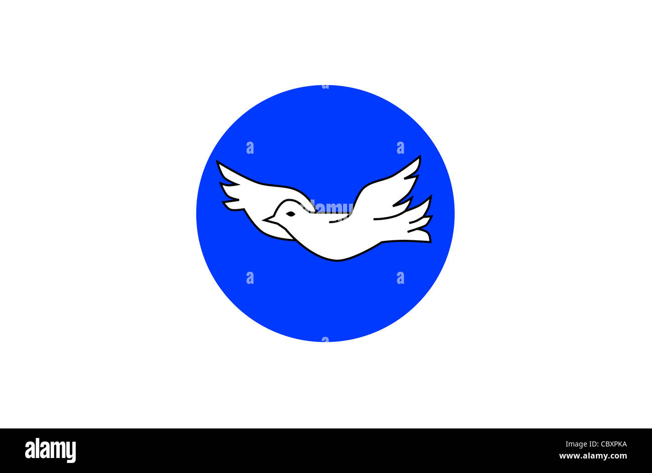 Flagge von der Friedensrat der DDR mit dem Emblem der Organisation. Stockfoto