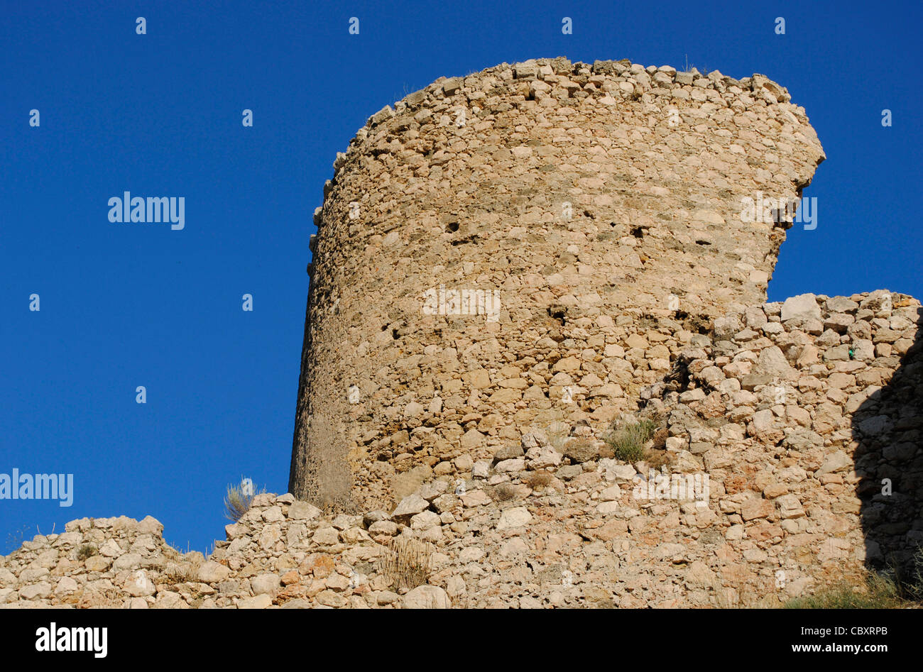 Ukraine. Balaklawa. Genuesische Festung Tschembalo. 14. Jahrhundert. Turm. Stockfoto
