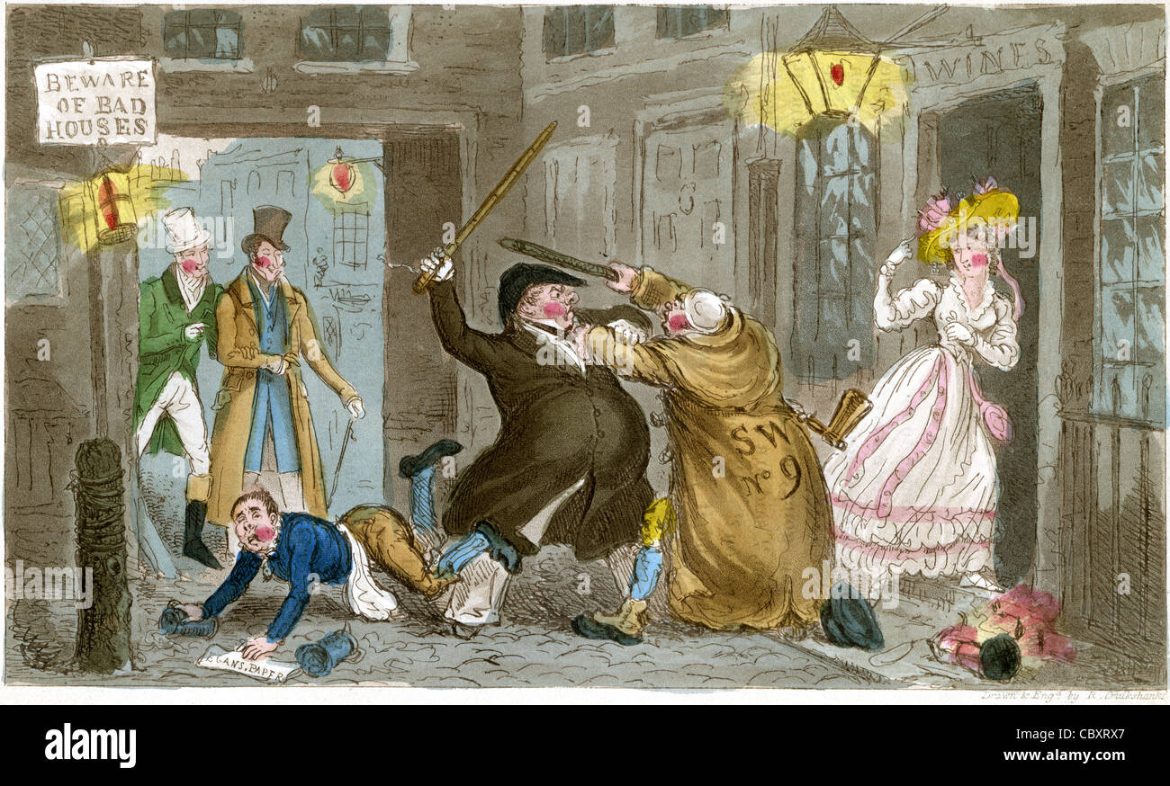 Eine Illustration aus dem "Leben in London", beschriftet: der brennenden Scham! -TOM und JERRY Lachen um die Jahrhundertwende sich zwischen... Stockfoto