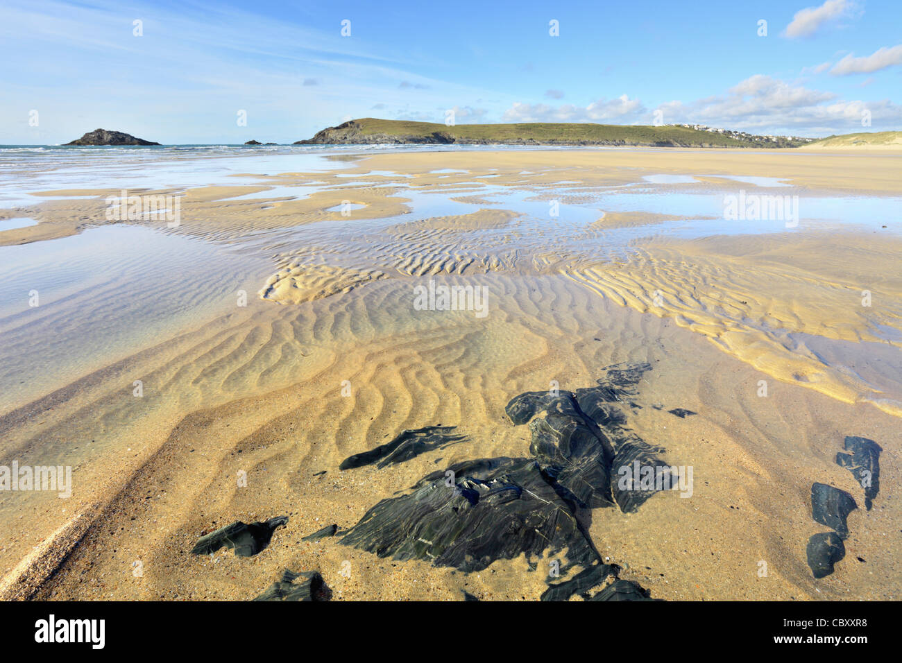 Der Strand von Crantock erfasst bei Ebbe Stockfoto