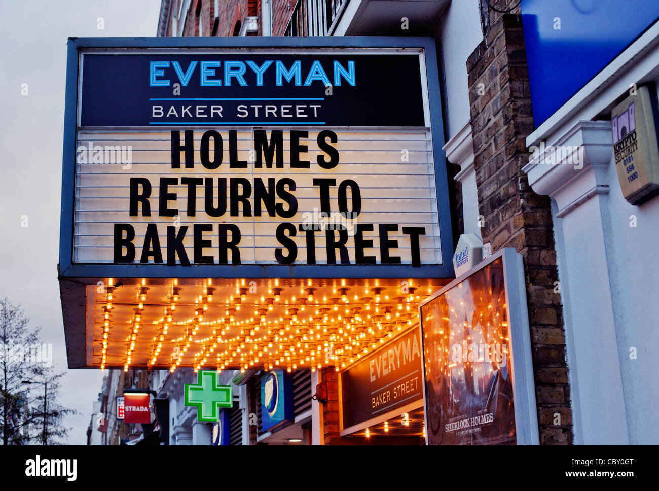 "Everyman'cinema, Sherlock Holmes Werbefilm, Baker Street, London; England; VEREINIGTES KÖNIGREICH; Europa Stockfoto