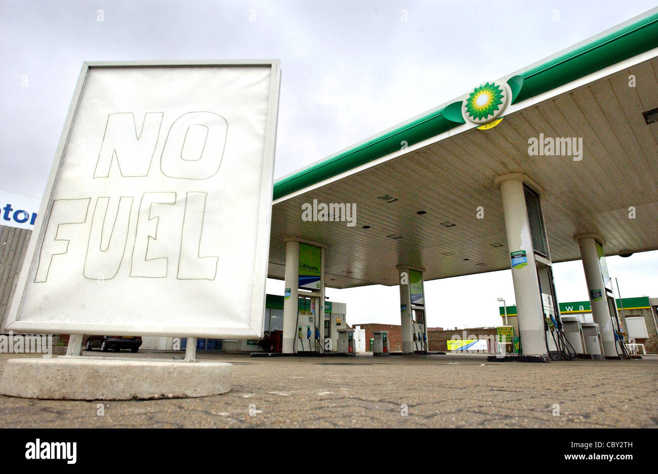 Kein Kraftstoff-Zeichen an Tankstelle Stockfoto