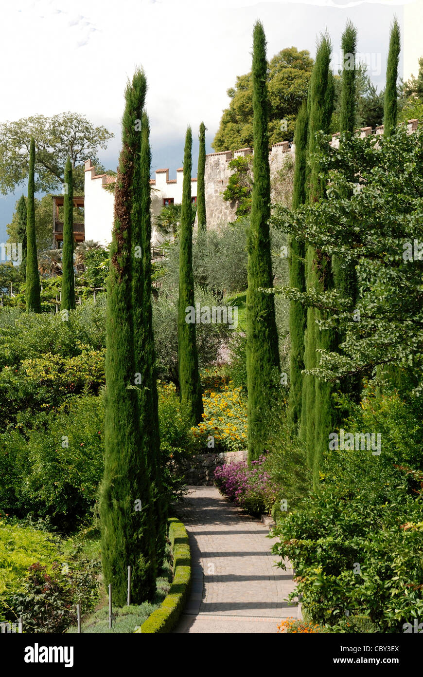 Botanischer Garten im Schloss Trauttmansdorff Meran in Südtirol. Stockfoto