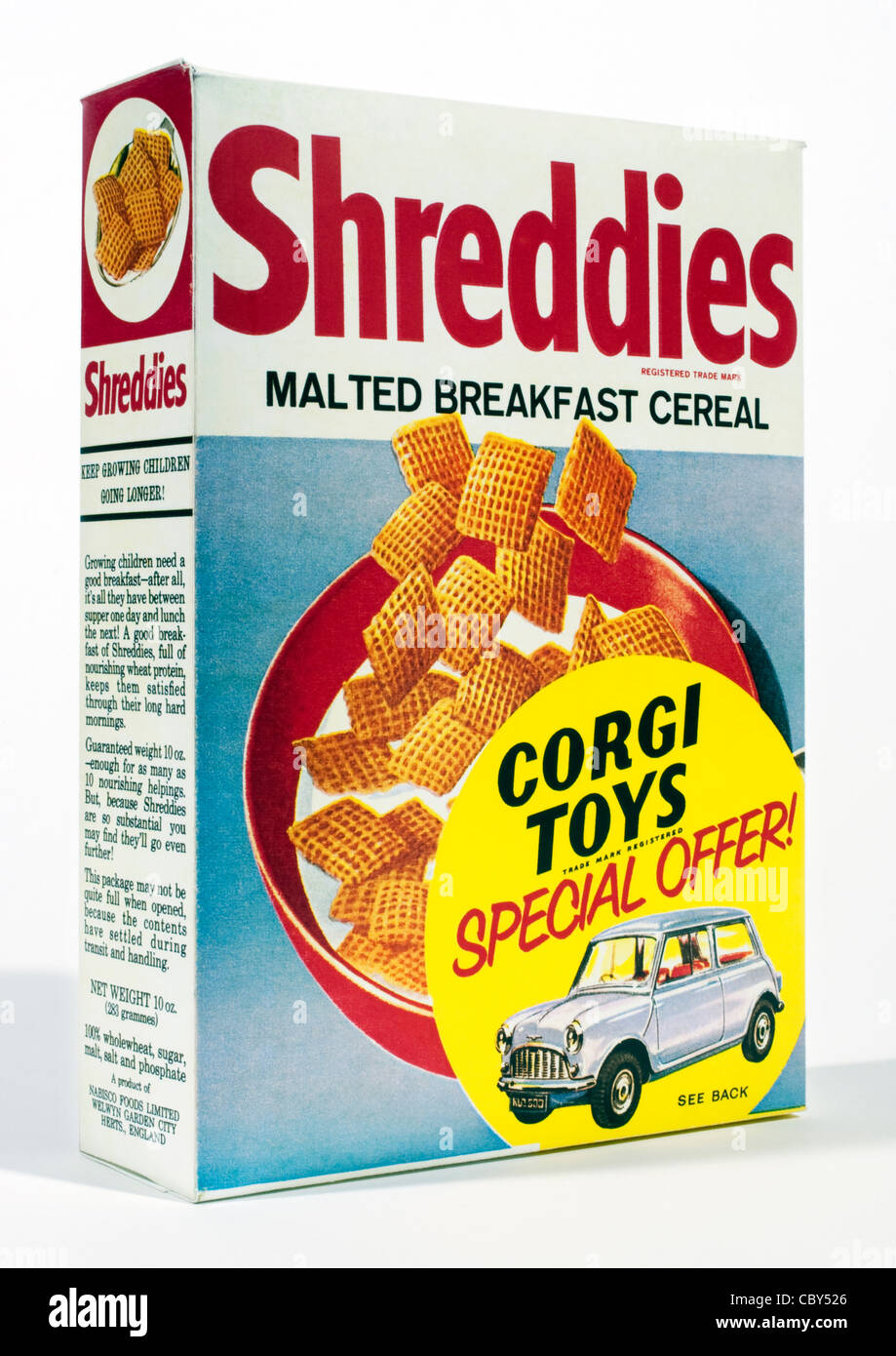 Original Shreddies Schachtel aus den 60er Jahren mit Corgi Modellauto-Förderung Stockfoto