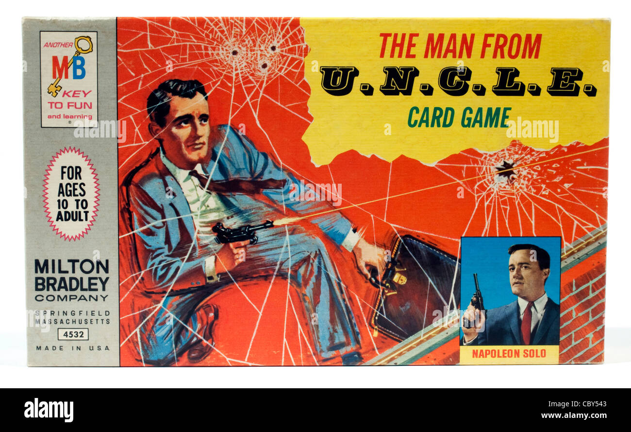 Box Deckel-Illustration aus dem "Mann von Onkel" Kartenspiel 1965 ausgestellt Stockfoto