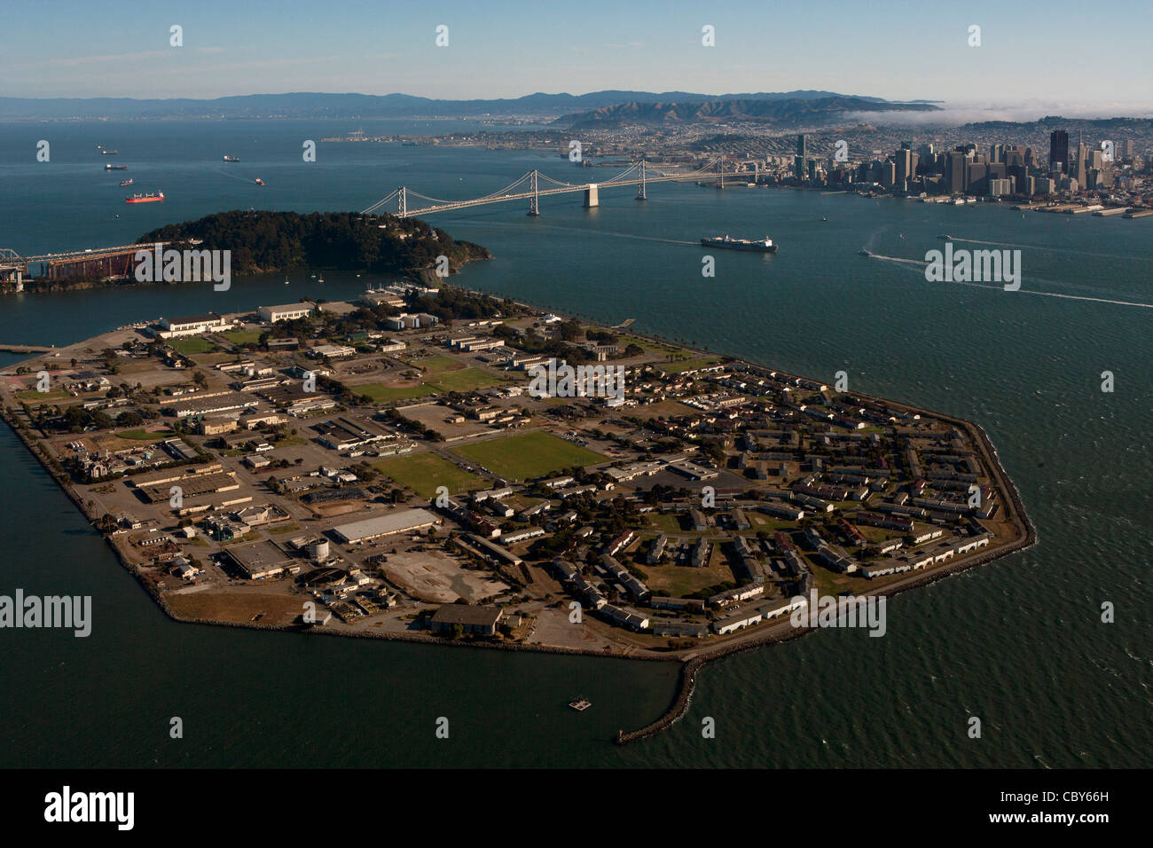 Luftaufnahme von Treasure Island, San Francisco Stockfoto