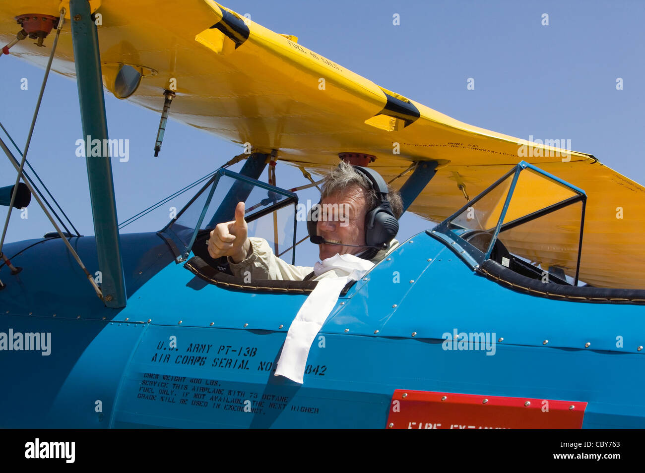 Offenes Cockpit Doppeldecker Stearman PT-13 b Stockfoto