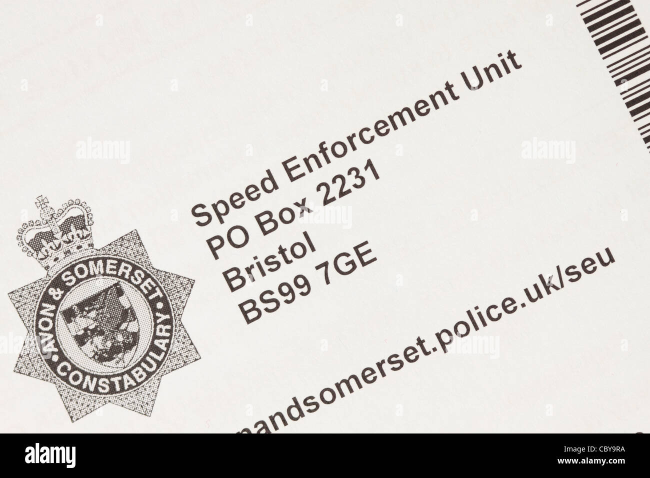 Geschwindigkeit Durchsetzung Einheit Avon und Somerset Constabulary Brief Stockfoto
