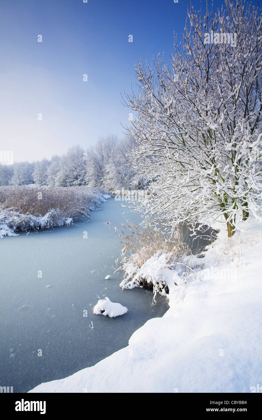 Ein Gefrorener Teich in der englischen Landschaft an einem Wintertag Stockfoto