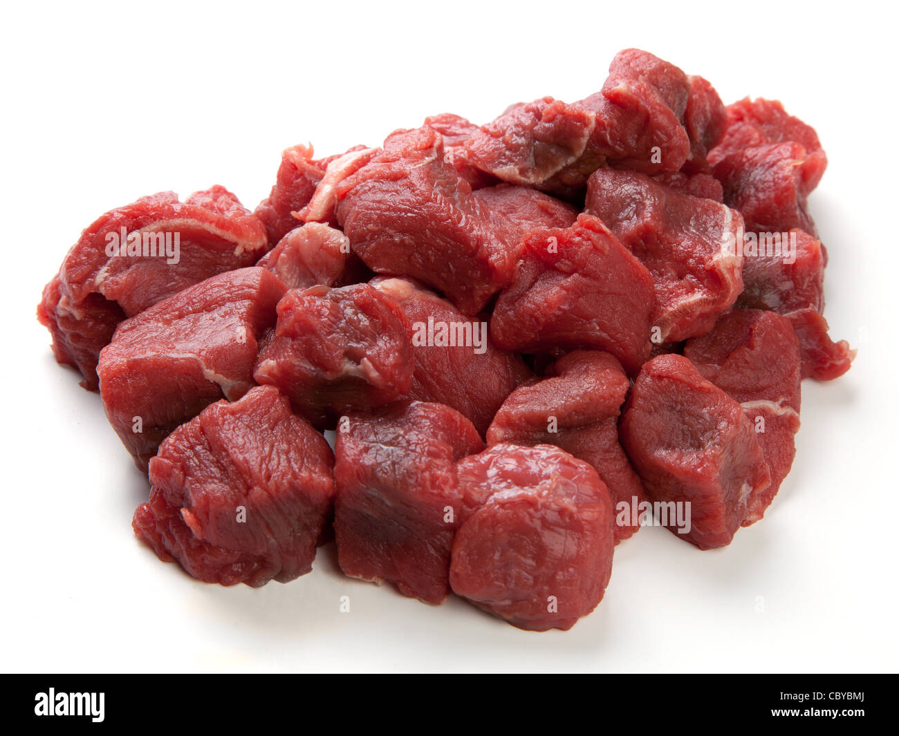 Gewürfelte oder gewürfelter rohes Rindfleischsteak Stockfoto