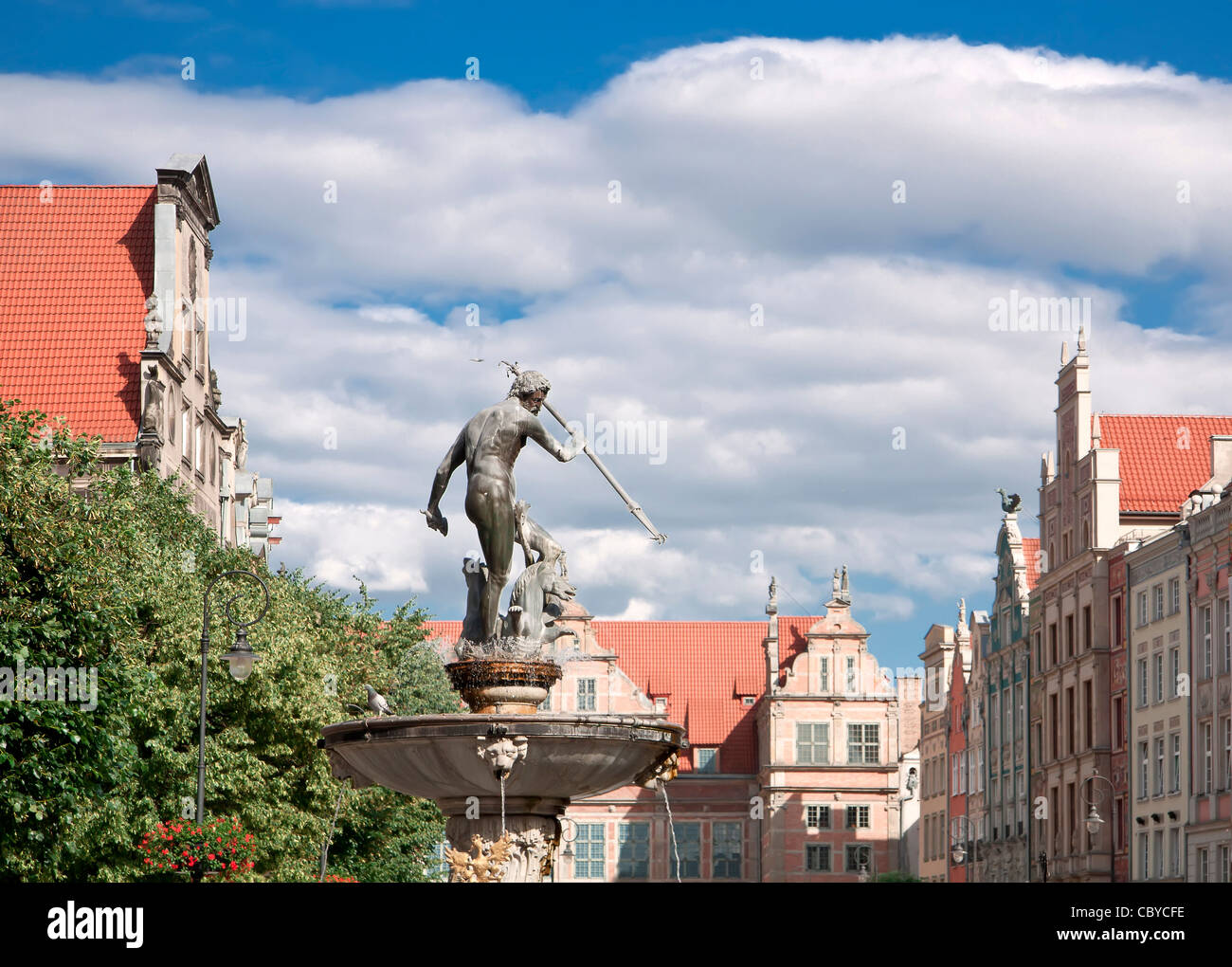 Berühmte Städte in Polen - Gdansk - Danzig. Hafenstadt am Baltischen Meer - Gdansk. Sehenswürdigkeiten in der Altstadt. Statue von Neptun. Stockfoto