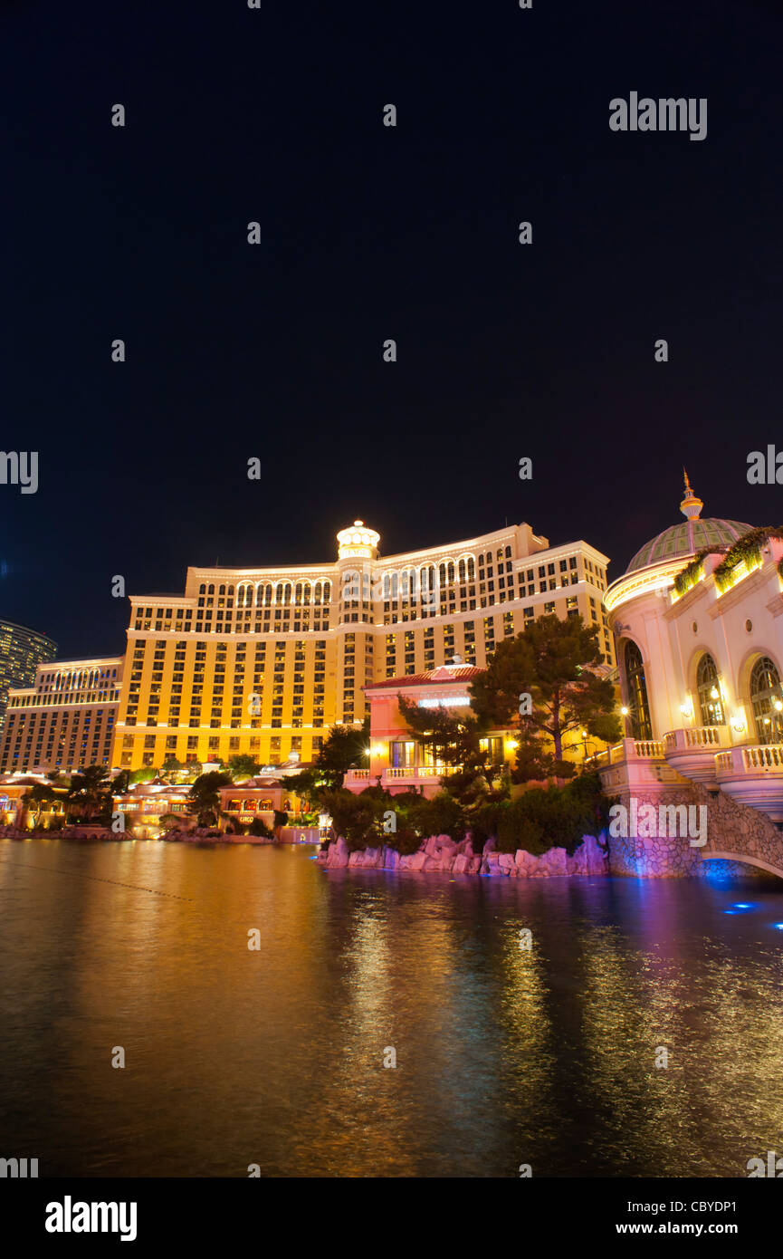 Das Bellagio Hotel Las Vegas in der Nacht Stockfoto