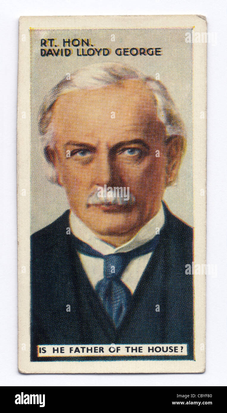 Zigarette Karte der Politiker und der britische Premierminister David Lloyd George im Jahr 1935 von Godfrey Phillips Ltd ausgestellt Stockfoto