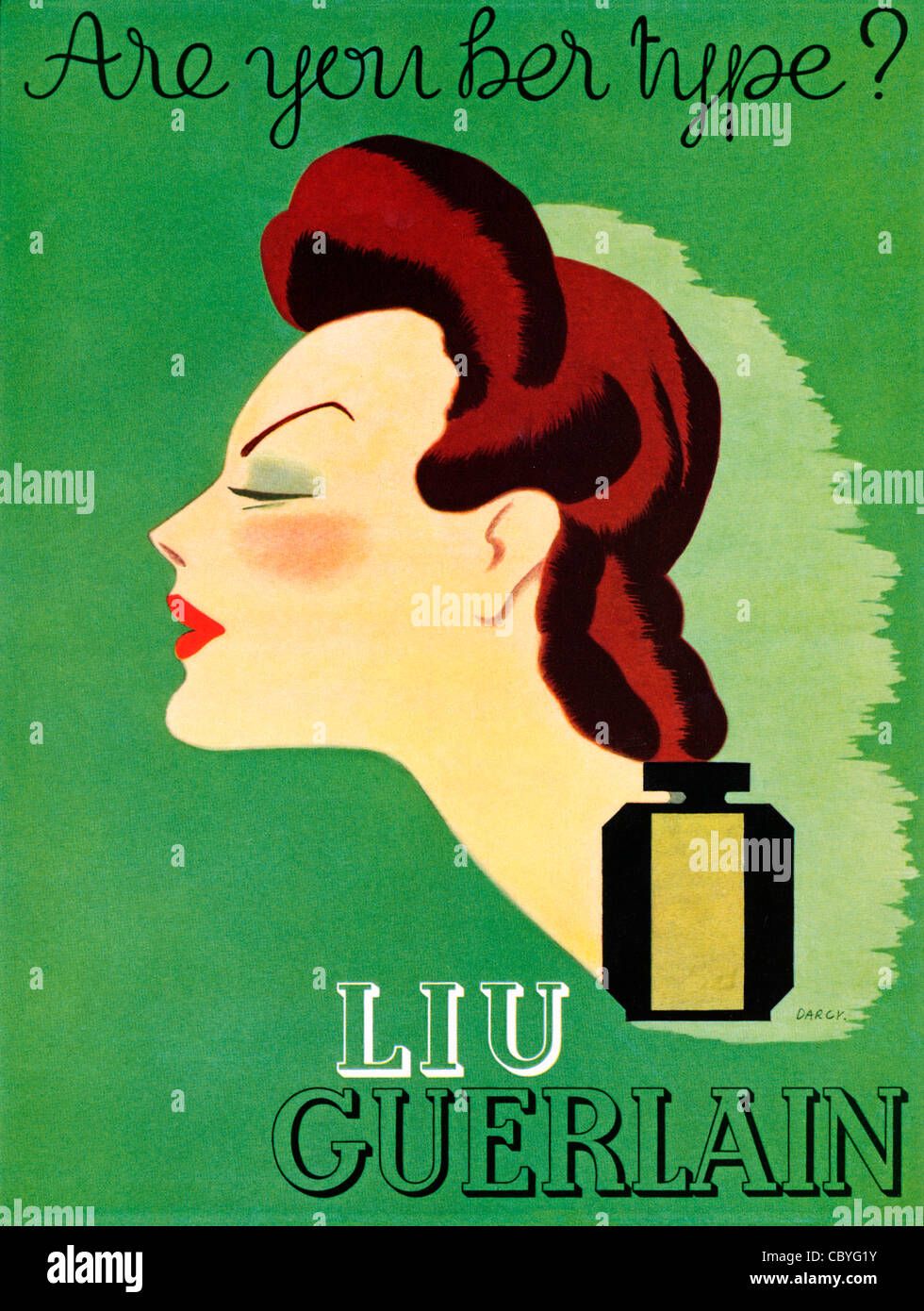 Liu Guerlain, 1937 Anzeige in einer englischen Zeitschrift für klassisches französisches Parfüm, sind Sie ihrer Art Stockfoto