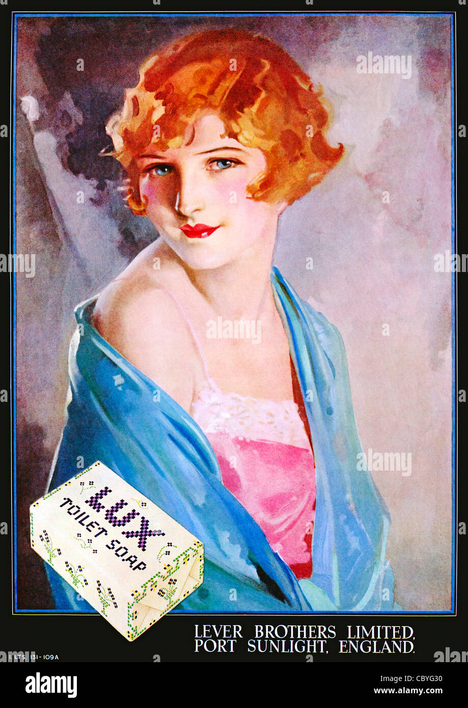 Lux Feinseife, 1932-Werbung für die Lever Bros Seife mit einem Gemälde von einem ziemlich rothaarige Mädchen Stockfoto