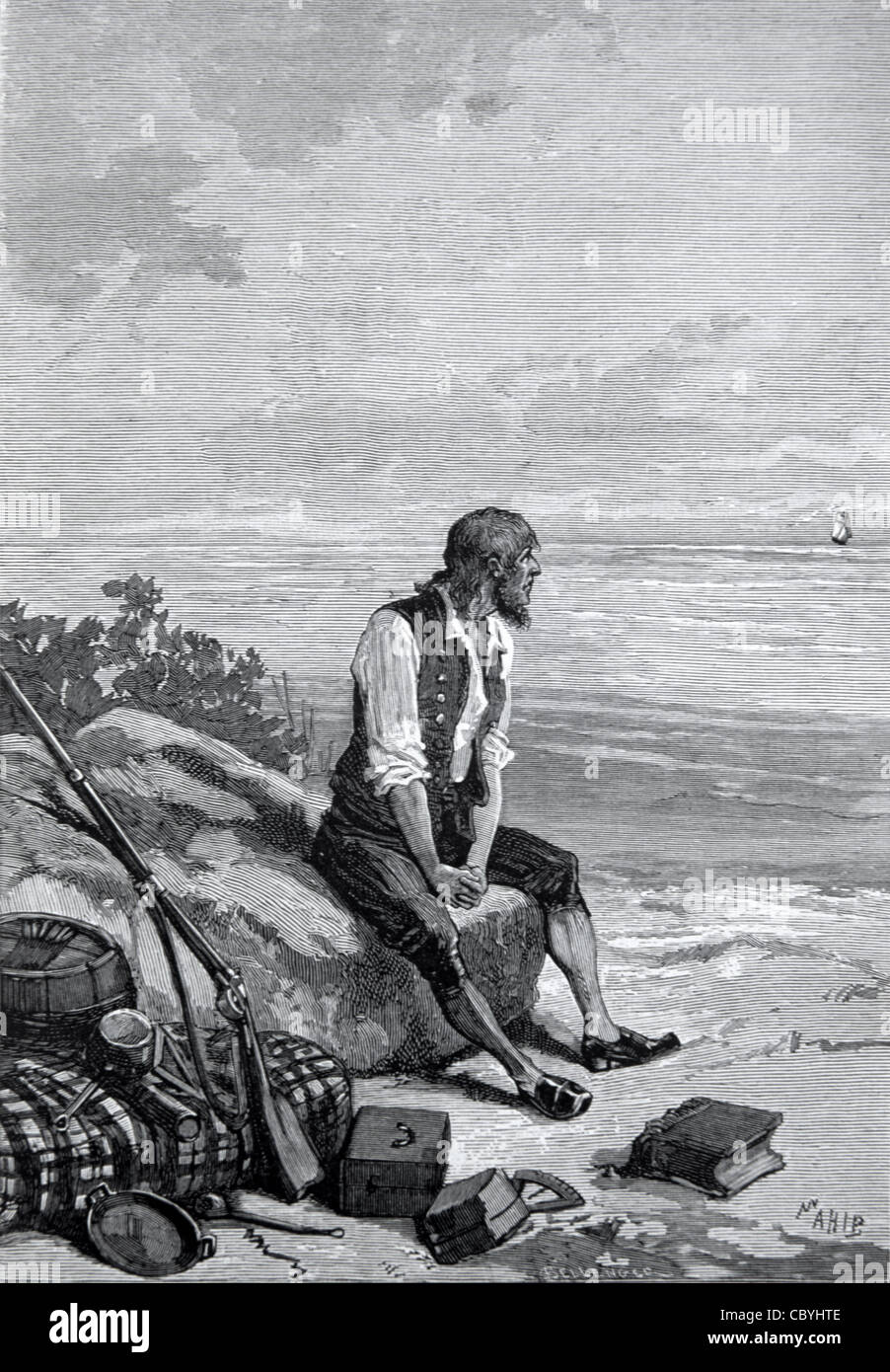 Alexander Selkirk (1676-1721), schottische Seemann und Castaway, die unbewohnte Insel gestrandet war. Modell für Robinson Crusoe. Stockfoto