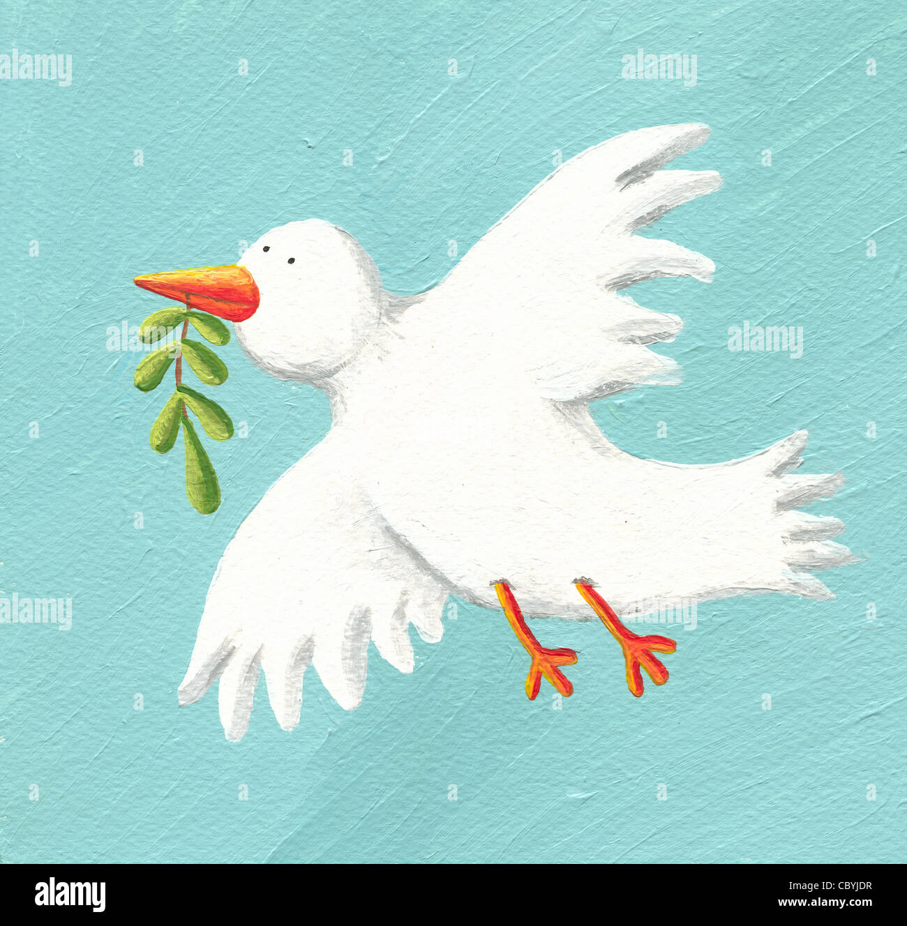 Acryl Illustration der Friedenstaube mit Olivenzweig Stockfoto