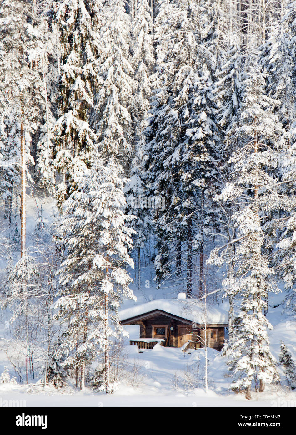 kleine sauna hutte im wald im winter finnland cbymn7