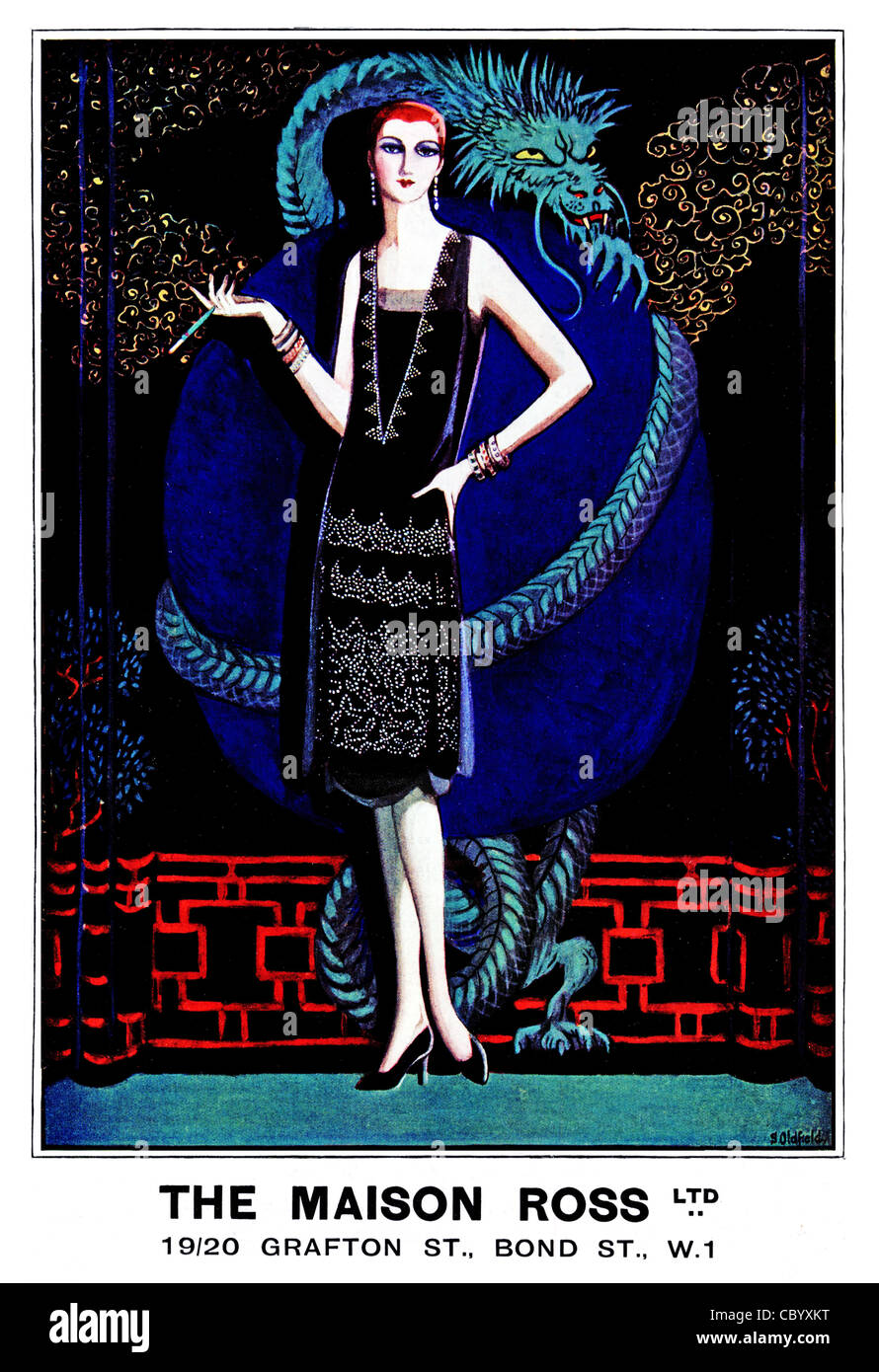 Die Maison Ross, 1920 Art-Deco-Anzeige für das Modehaus Bond Street im Herzen des Londoner West End Stockfoto