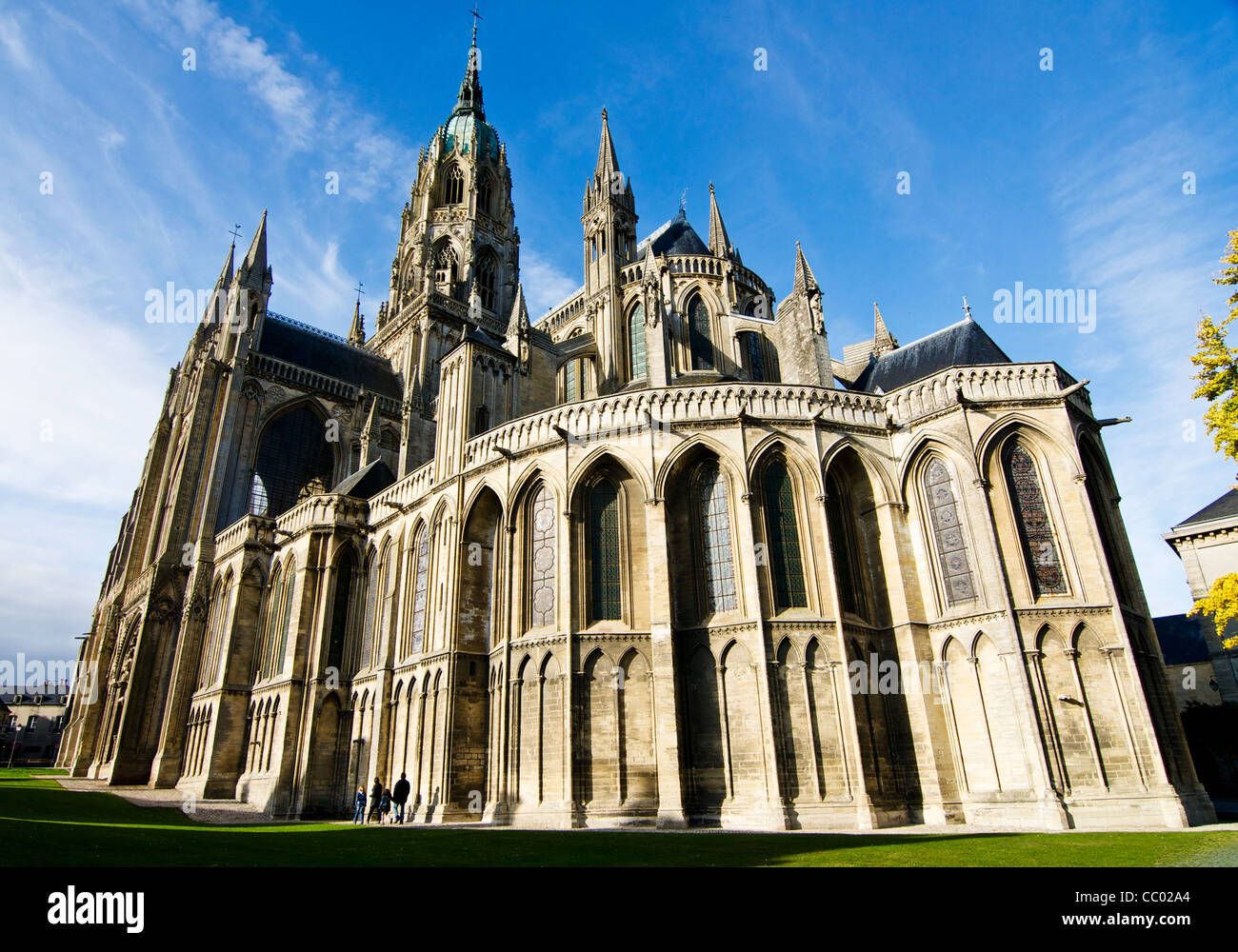 Mittelalterliche Stein Bayeux Kathedrale in Normandie, Frankreich. Geweihte 1077 von William, Herzog von Normandie, William den Eroberer. Stockfoto