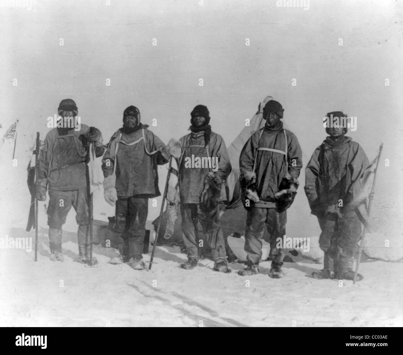 Mitglieder des Südpol-Expedition Edward A. Wilson, Robert F. Scott, Edgar Evans, Lawrence Oates und Henry Robertson Bowers Stockfoto