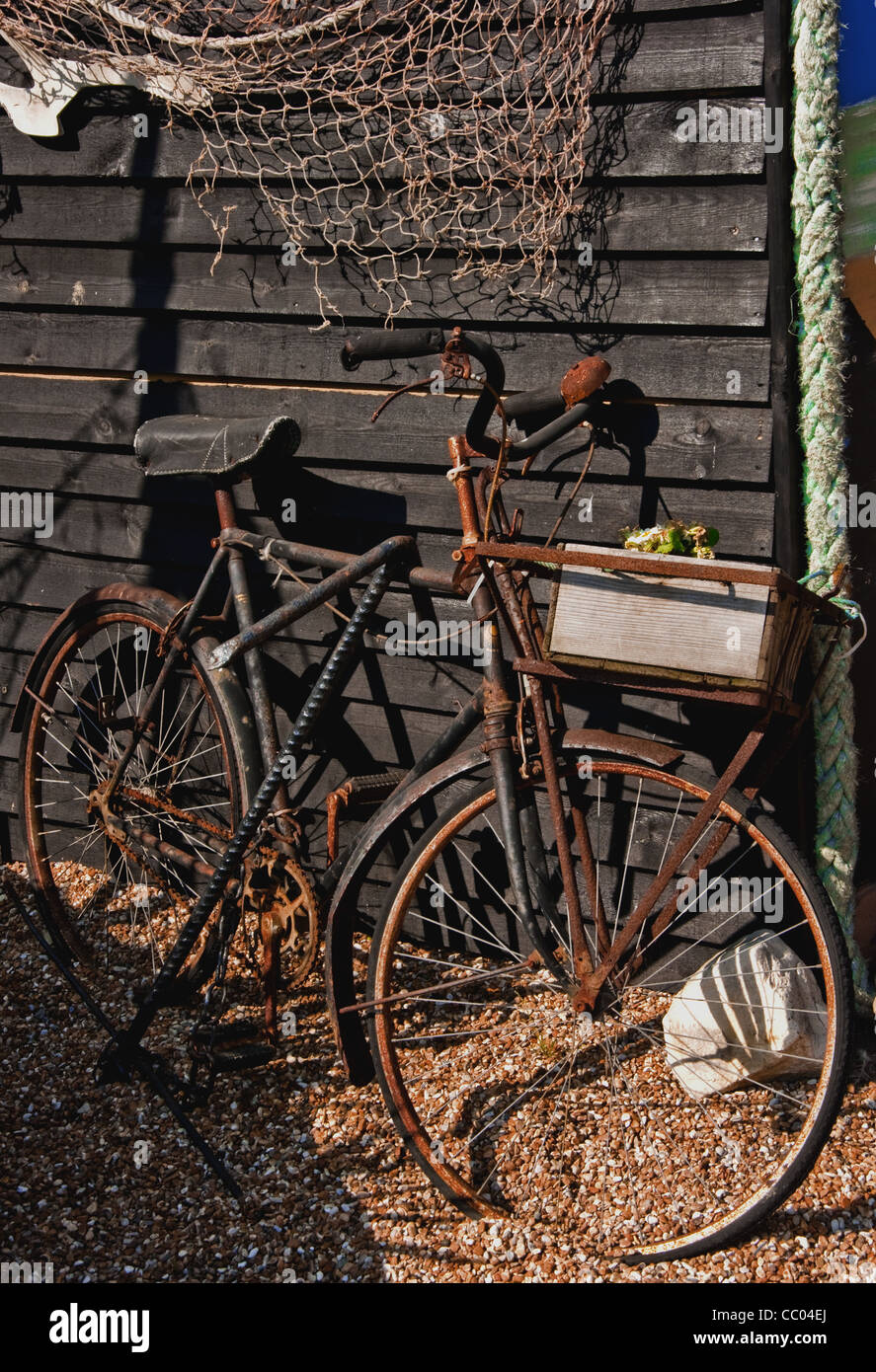 Alte rostige Fahrrad im Hastings.England Stockfoto