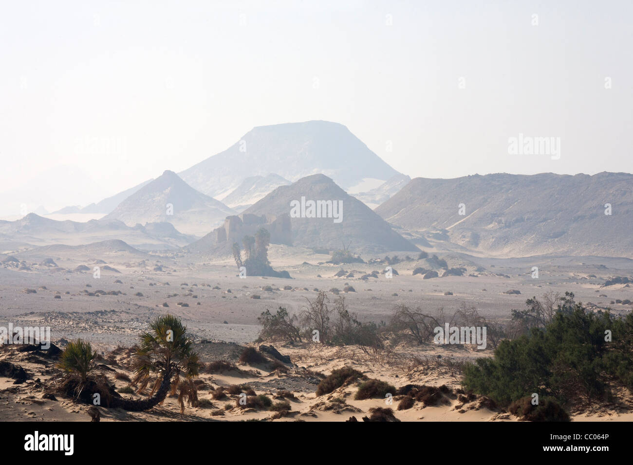 Blick über die Wüste Hügel in der Nähe der Festung und Siedlung Qasr el Labekha in der Wüste in der Nähe von Kharga Oasis Ägypten Stockfoto