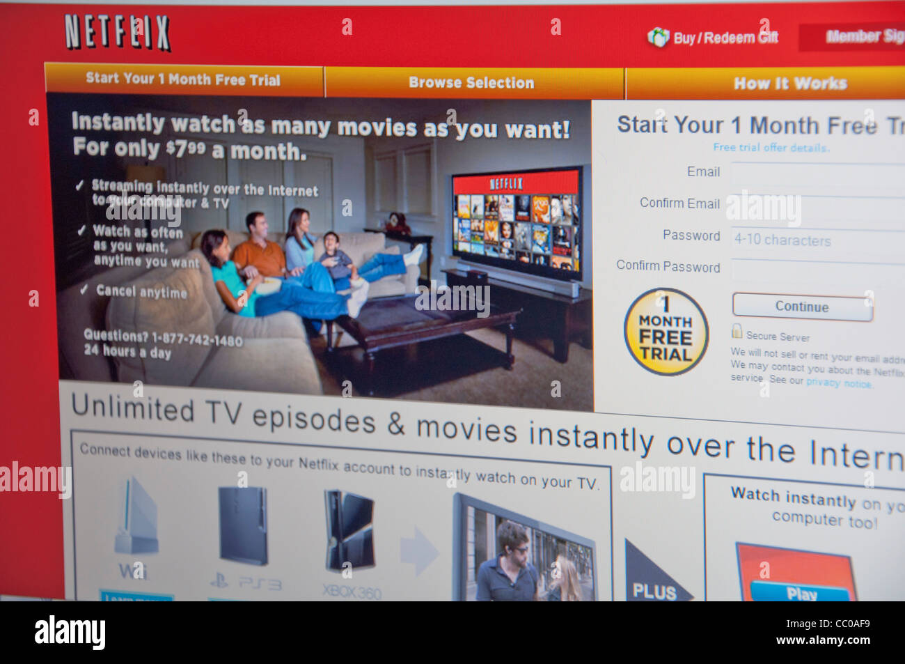 Netflix-Website-screenshot Stockfoto