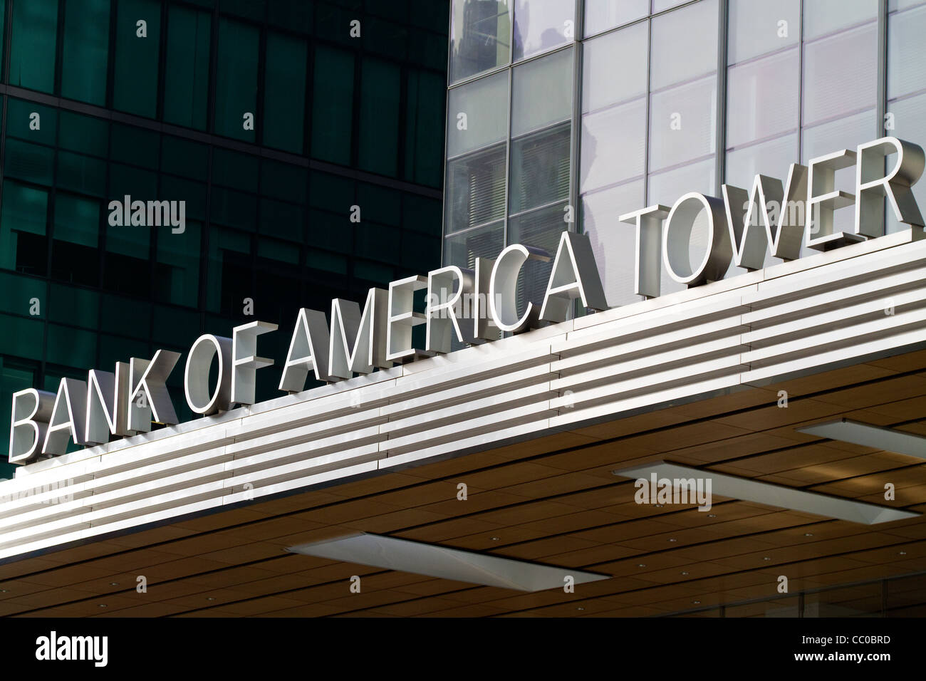 Bank von Amerika Zeichen für die New York City Bank of America Tower. Stockfoto